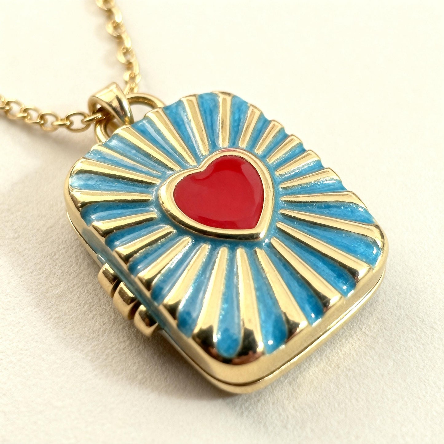 Blue Heart Rectangle Photo Locket Necklace – Personalized Keepsake Gift