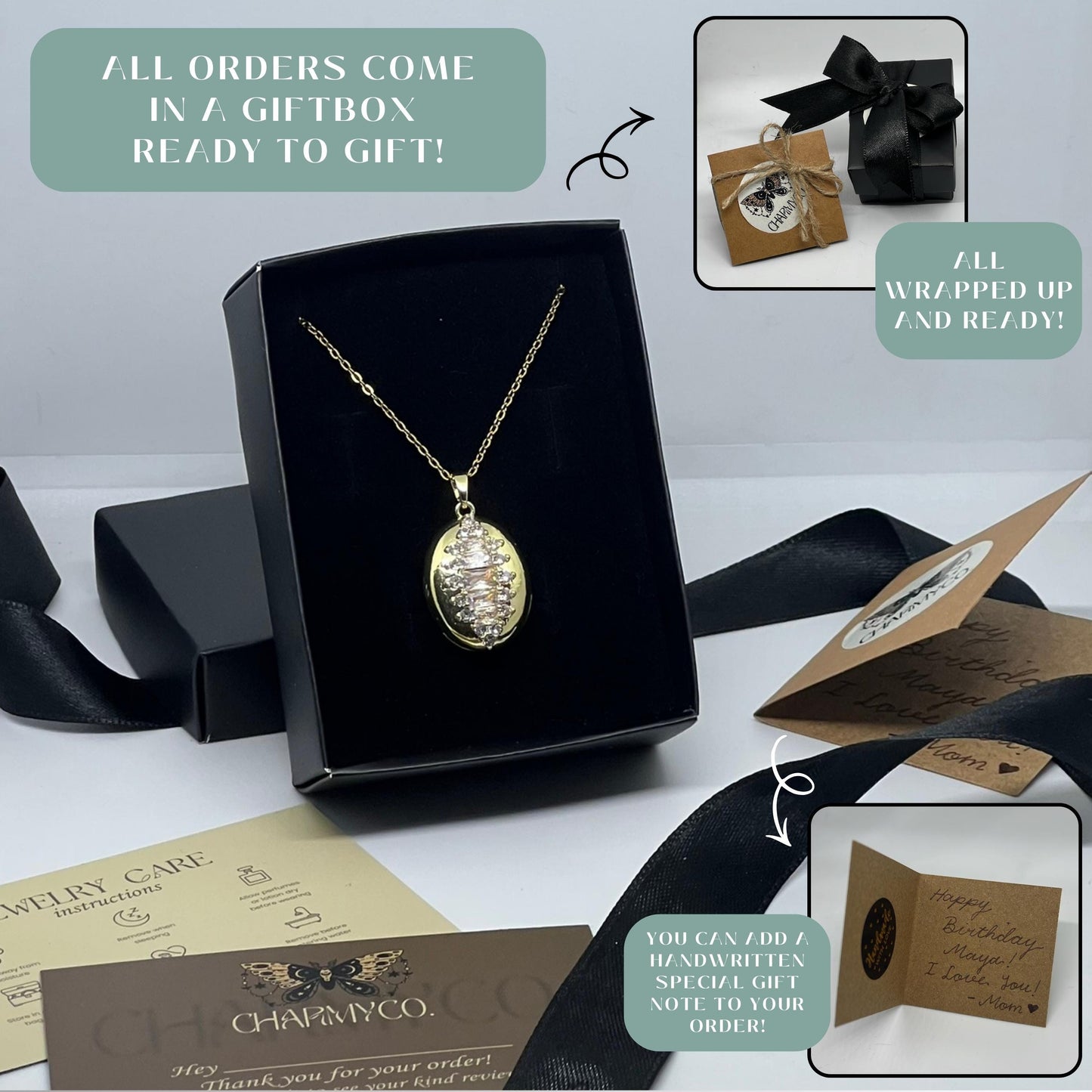 Crystal Oval Photo Locket Necklace – Personalized Keepsake Gift