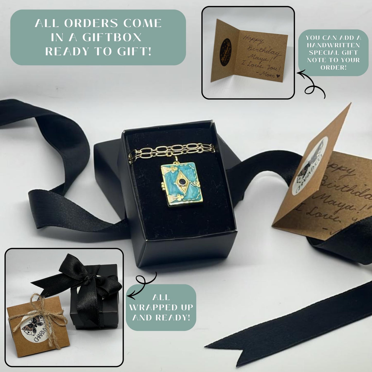 Blue Enamel Book Locket Necklace – Personalized Keepsake Gift
