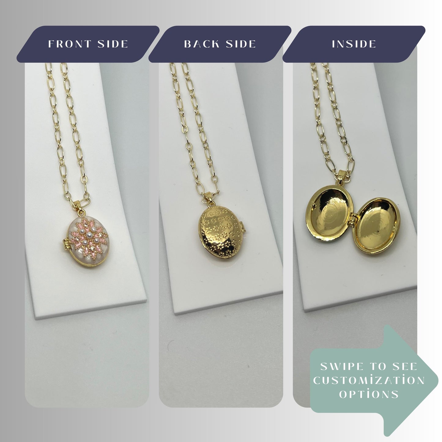 White Pink Pearl Oval Photo Locket Necklace – Personalized Keepsake Gift