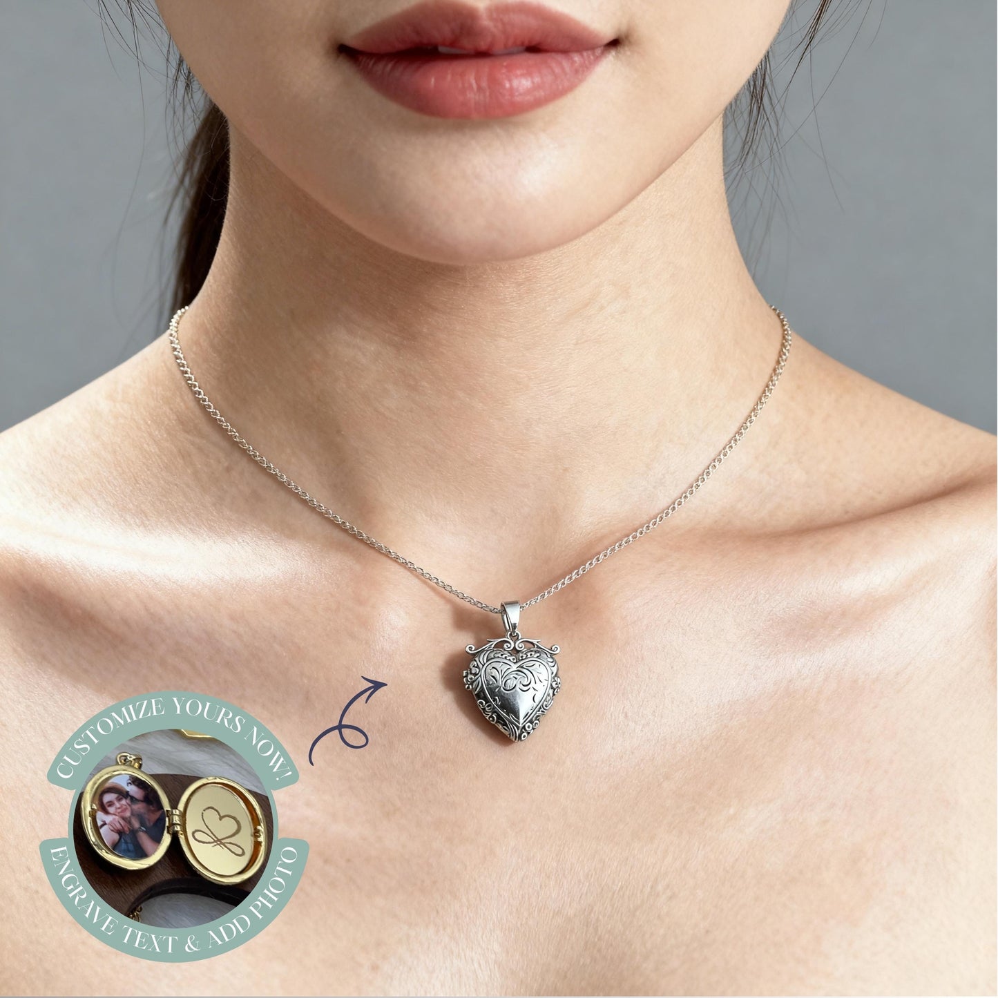 Silver Heart Photo Locket Necklace – Personalized Keepsake Gift