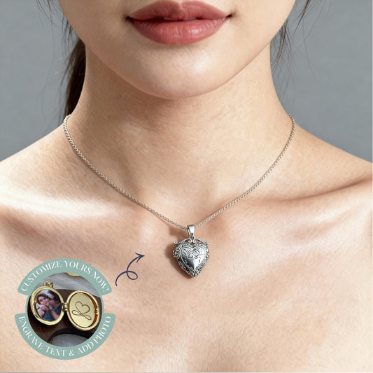 Silver Heart Photo Locket Necklace – Personalized Keepsake Gift