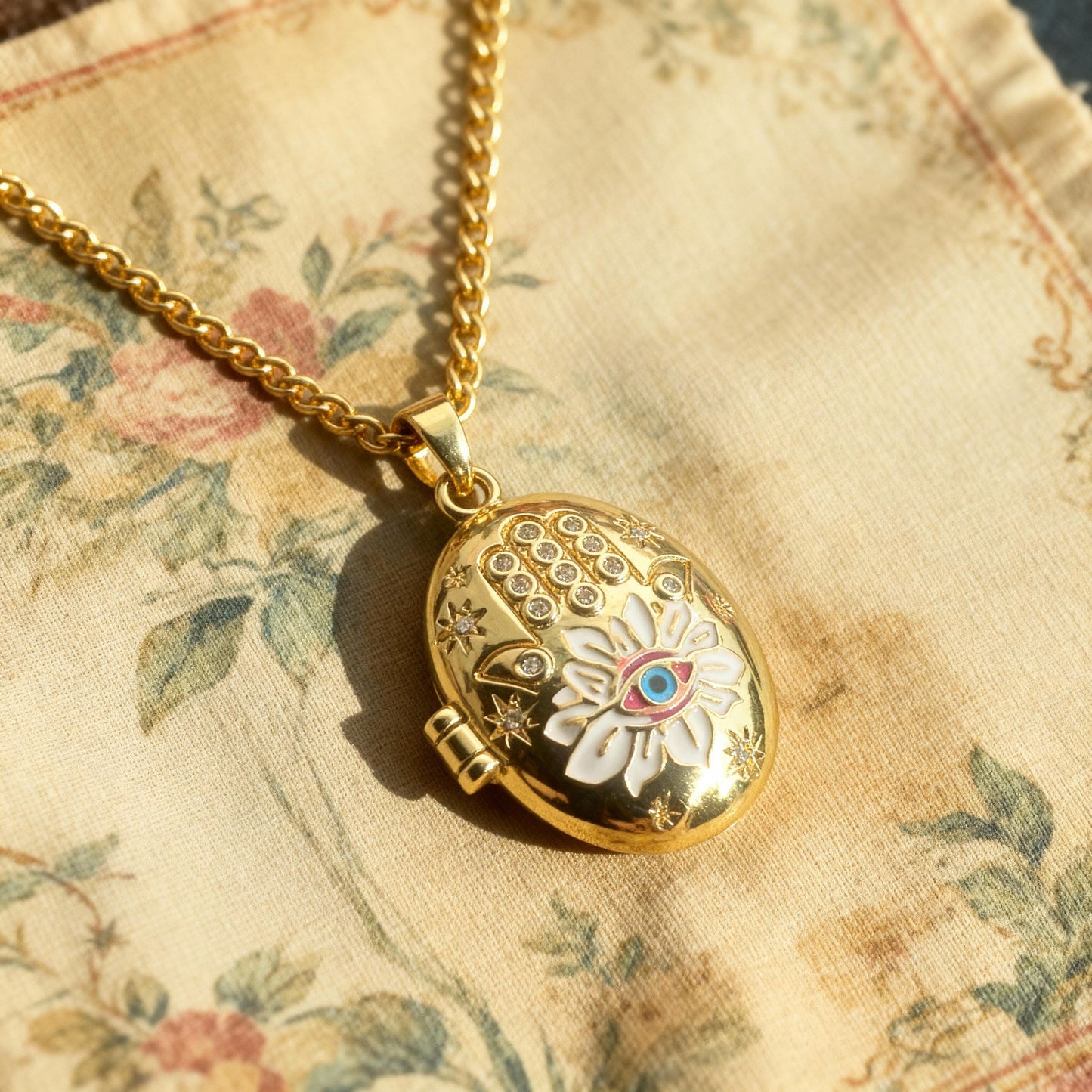 Evil Eye Hamsa Oval Photo Locket Necklace – Personalized Keepsake Gift