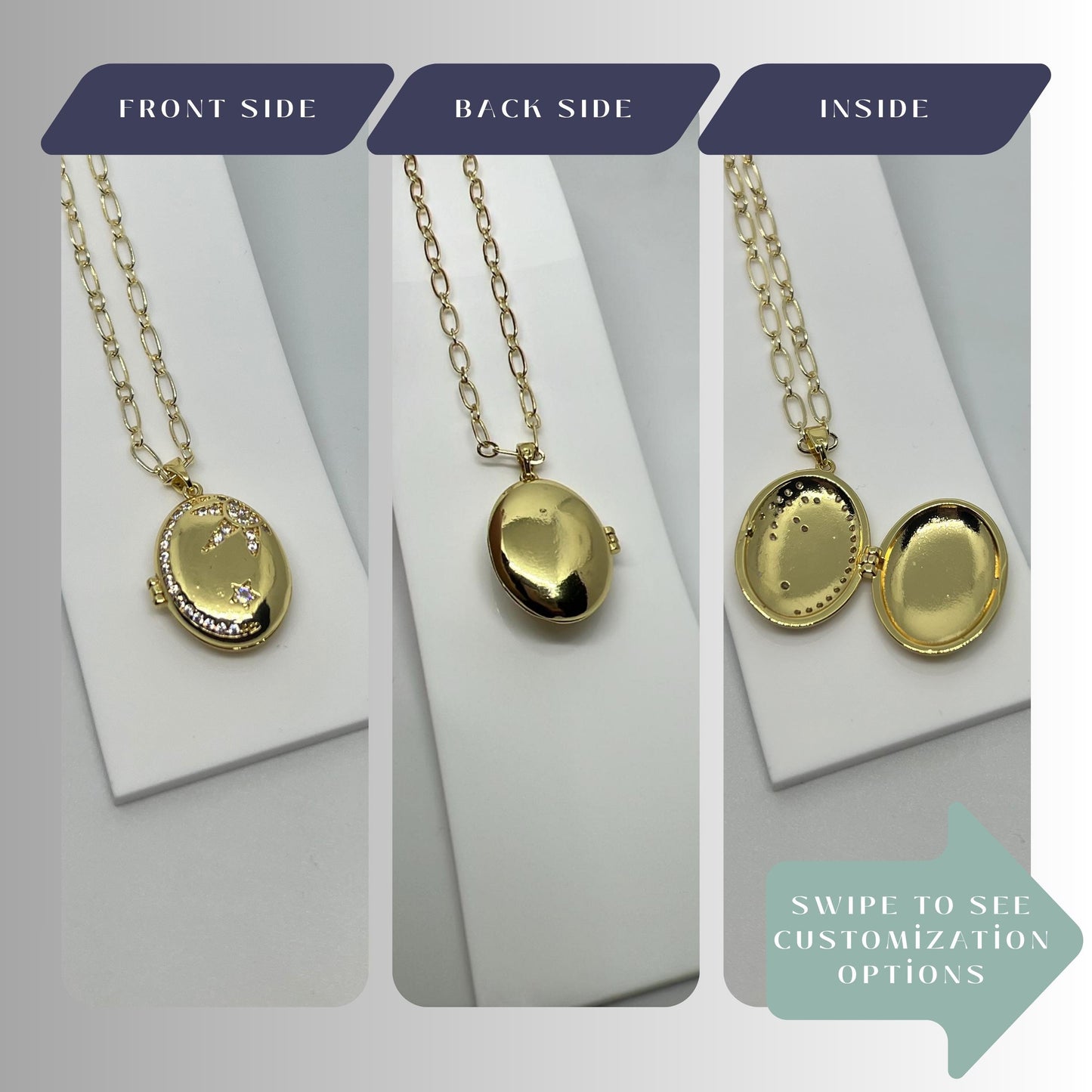 Star & Moon Oval Photo Locket Necklace – Personalized Keepsake Gift