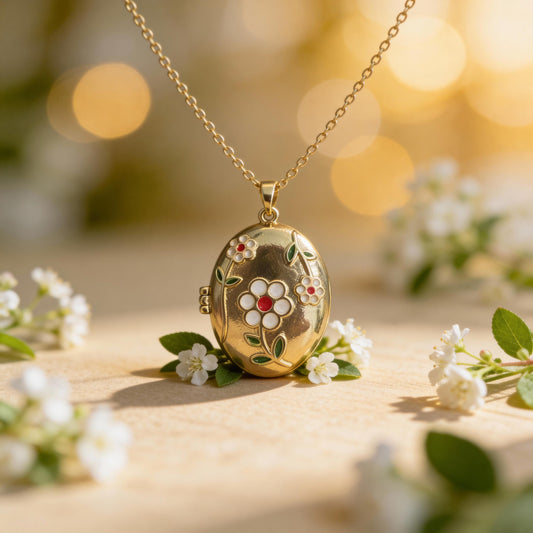 Daisy Oval Photo Locket Necklace – Personalized Keepsake Gift