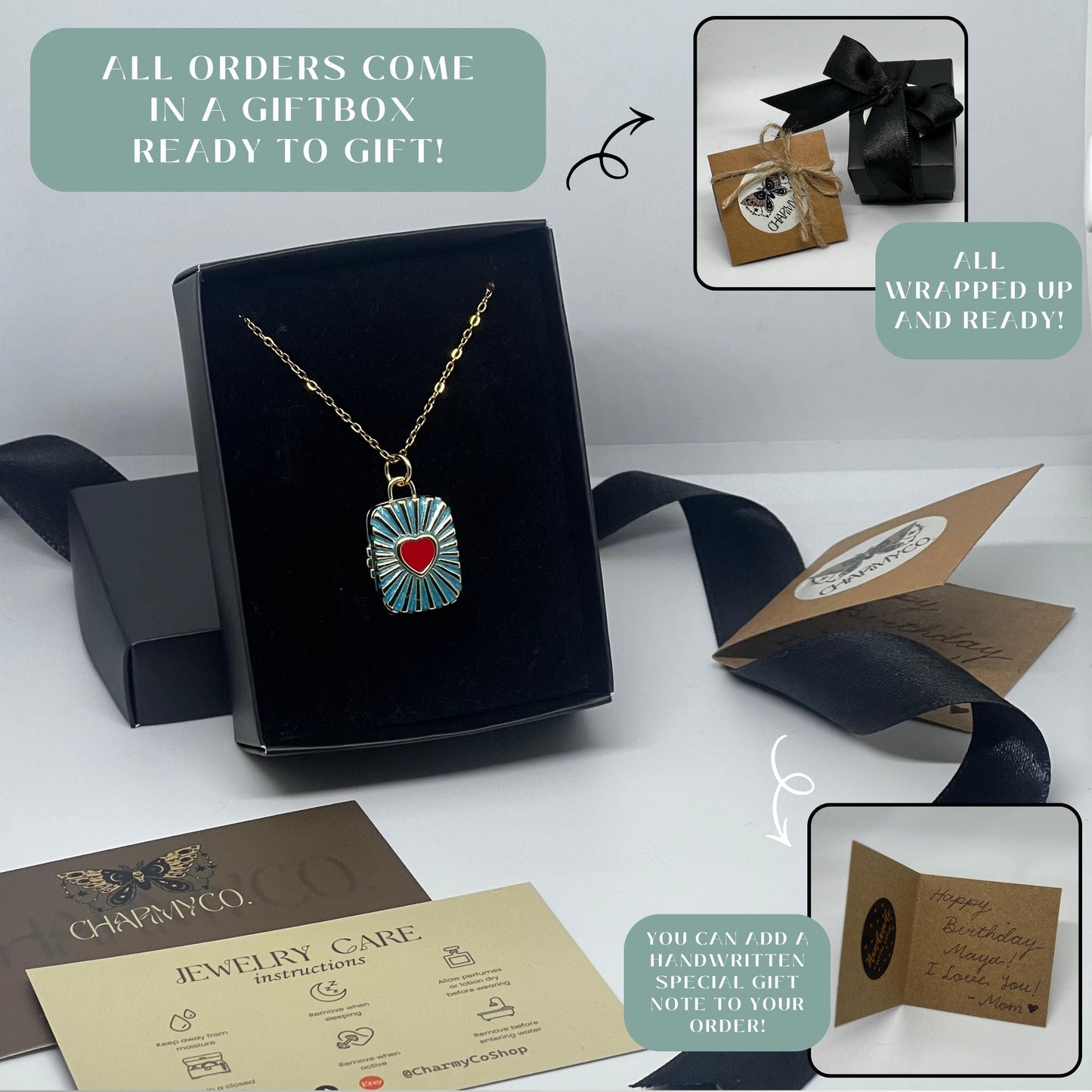 Blue Heart Rectangle Photo Locket Necklace – Personalized Keepsake Gift