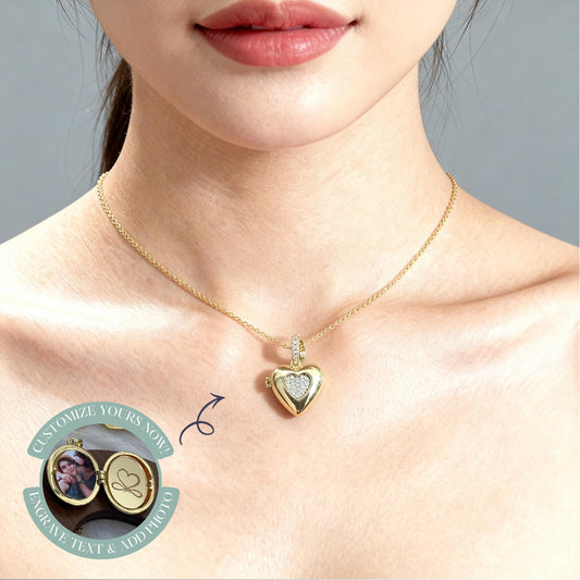 Crystal Heart Photo Locket Necklace – Personalized Keepsake Gift