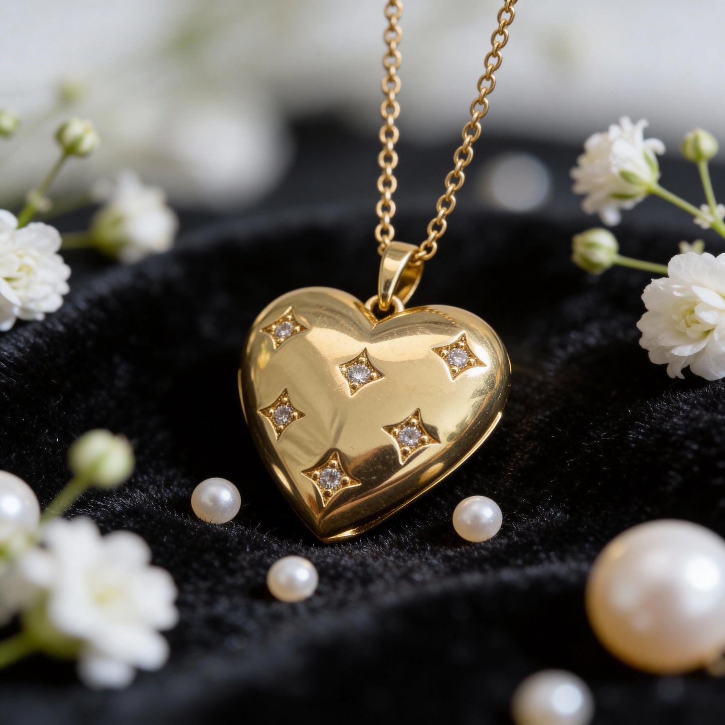 Gold Heart Locket Necklace – Vintage Style Star CZ Personalized Keepsake