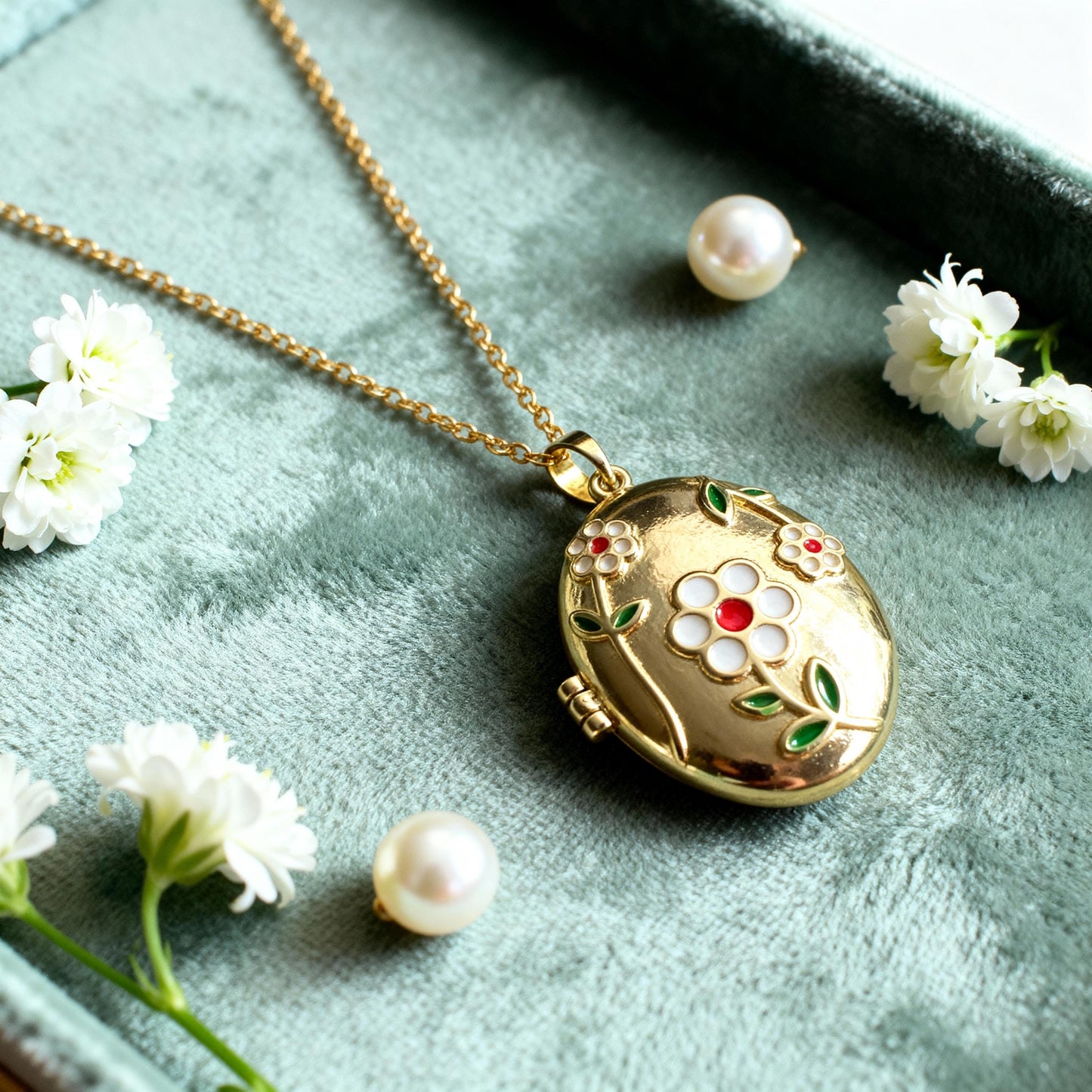 Daisy Oval Photo Locket Necklace – Personalized Keepsake Gift