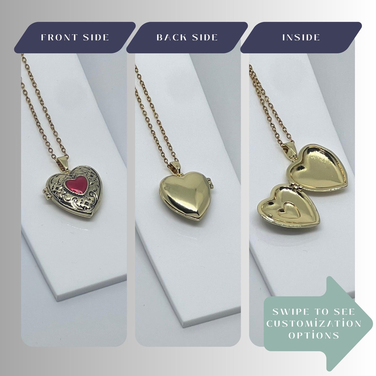Red Floral Heart Photo Locket Necklace – Personalized Keepsake Gift
