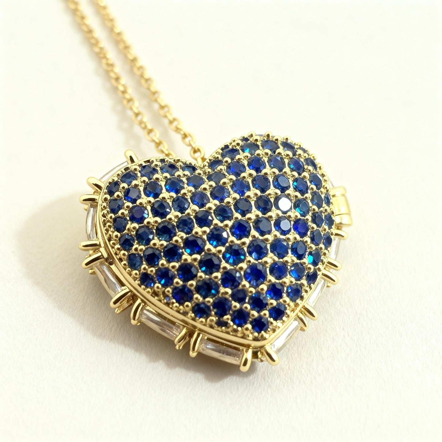 Blue Crystal Heart Photo Locket Necklace – Personalized Keepsake Gift