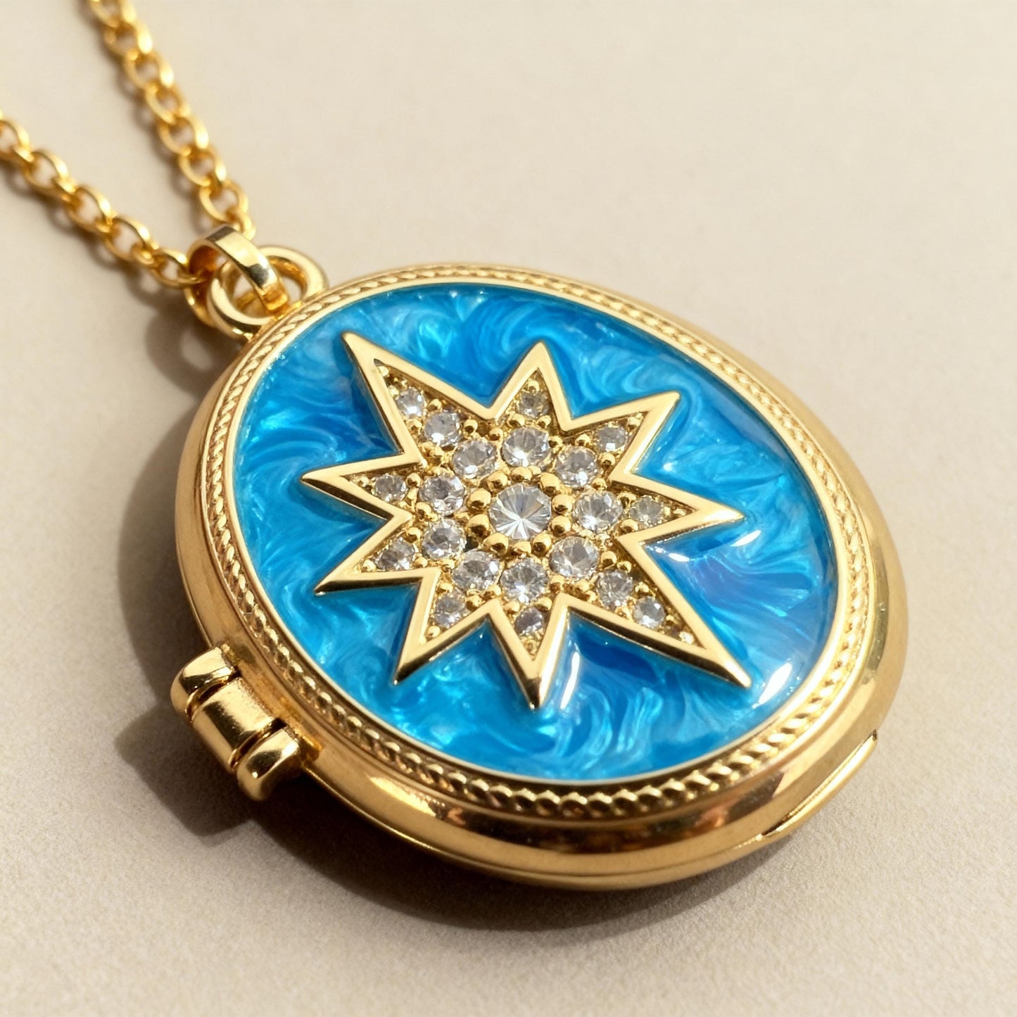 Blue Star Oval Photo Locket Necklace – Personalized Keepsake Gift