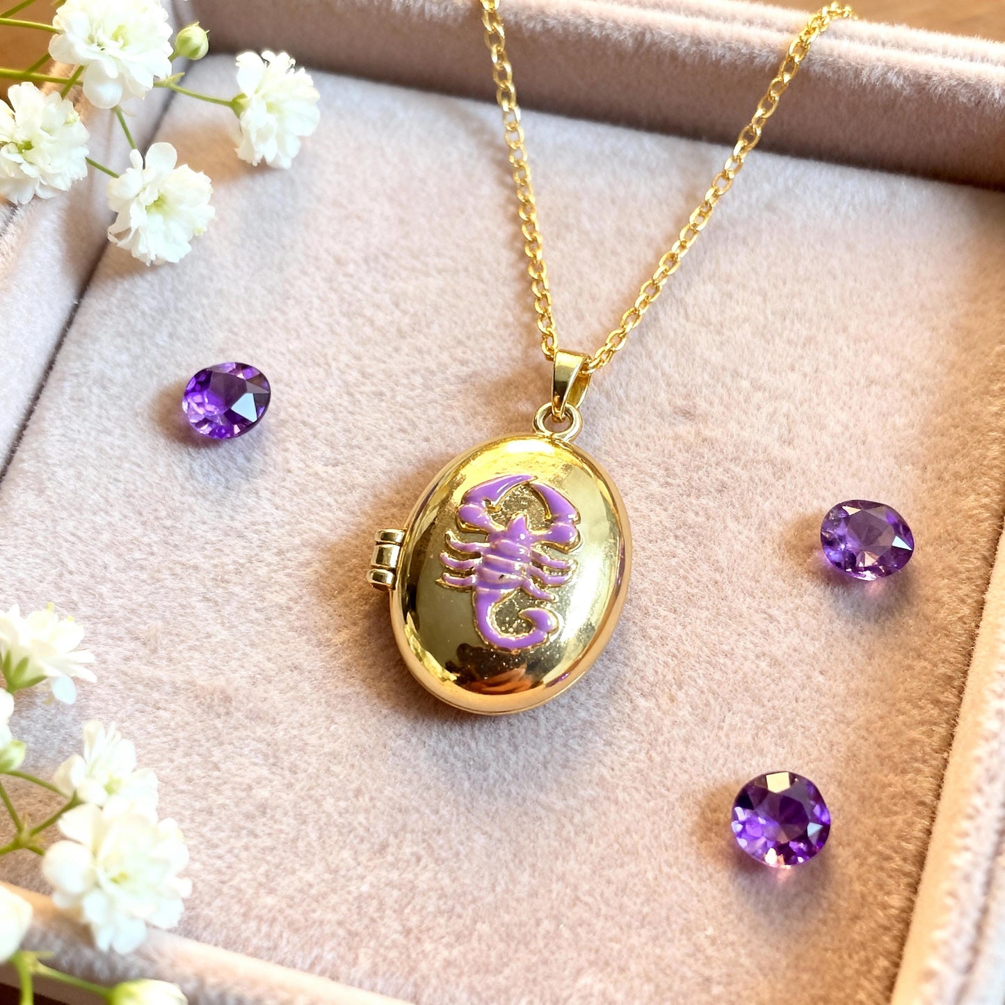 Scorpio Enamel Photo Locket Necklace – Personalized Keepsake Gift
