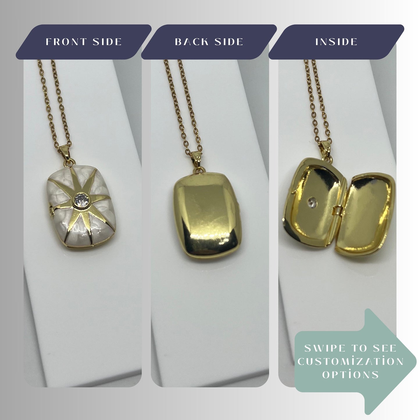 Mother of Pearl Star Rectangle Photo Locket Necklace – Personalized Keepsake Gift