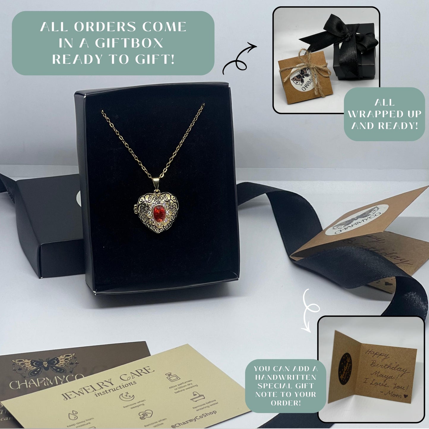 Orange Crystal Heart Photo Locket Necklace – Personalized Keepsake Gift