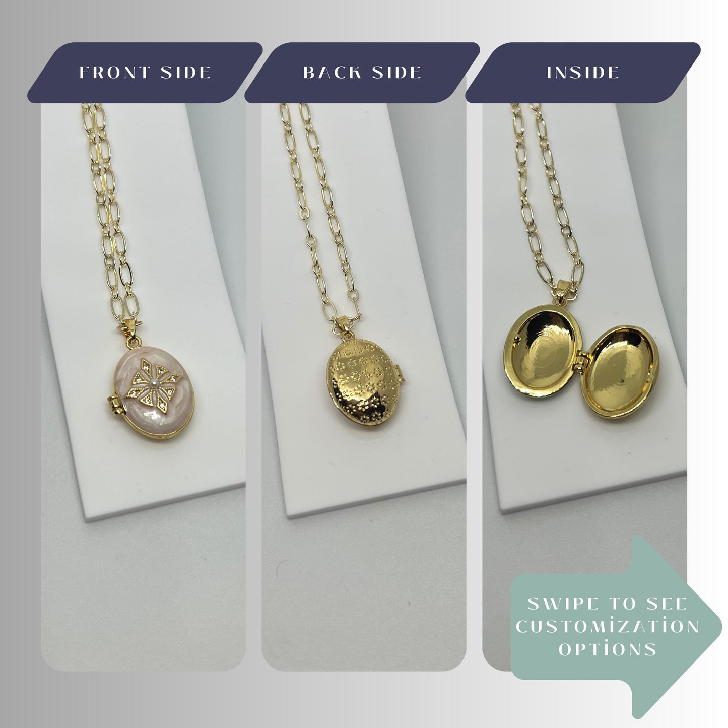 White Pearl Oval Photo Locket Necklace – Personalized Keepsake Gift