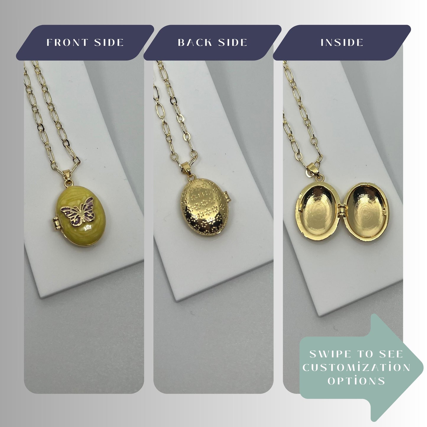 Yellow Butterfly Oval Photo Locket Necklace – Personalized Keepsake Gift