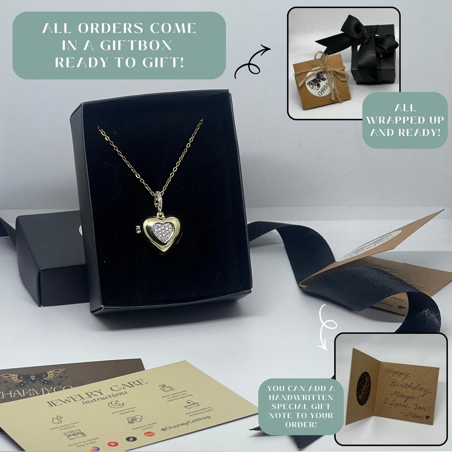 Crystal Heart Photo Locket Necklace – Personalized Keepsake Gift