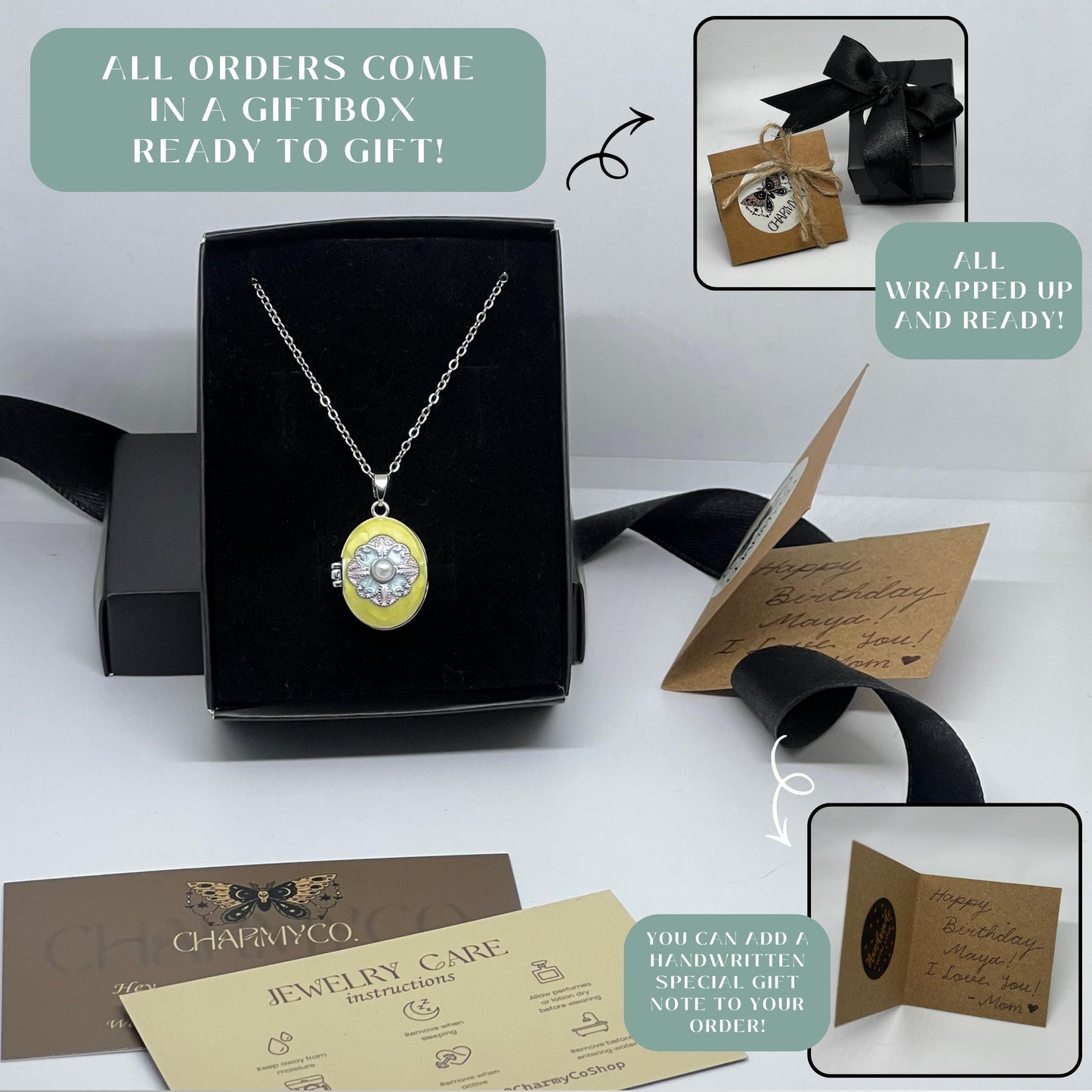 Pastel Pearl Floral Oval Photo Locket Necklace – Personalized Keepsake Gift
