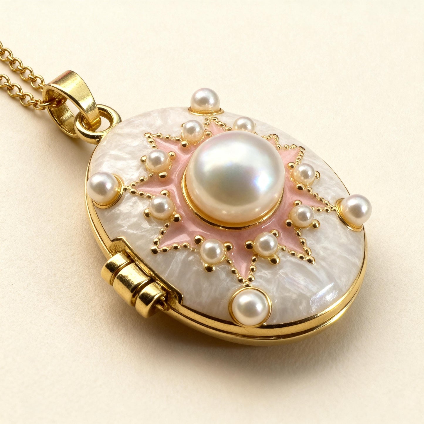 Mother of Pearl Crystal Oval Photo Locket Necklace – Personalized Keepsake Gift