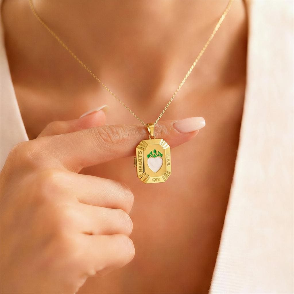White Enamel Heart Photo Locket Necklace – Personalized Keepsake Gift