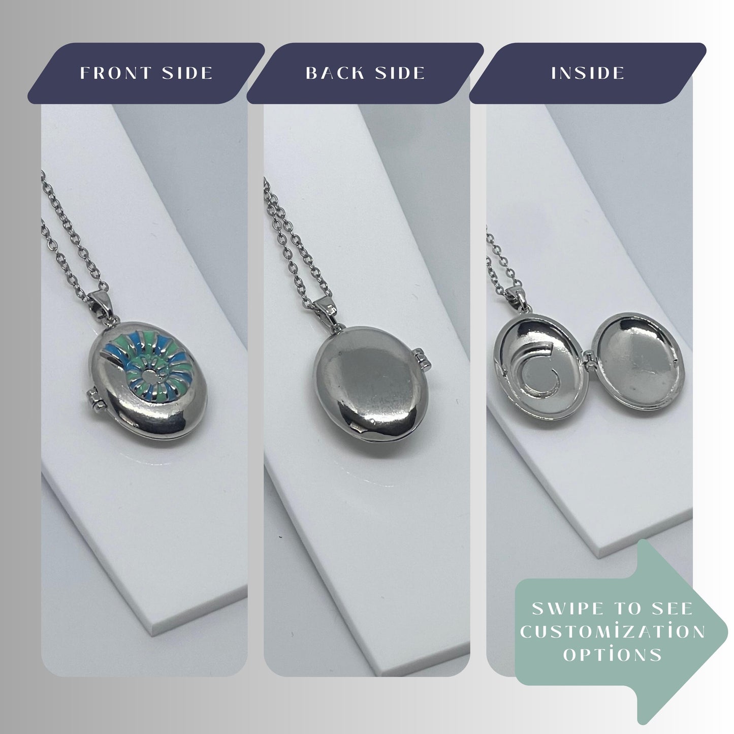 Silver Turquoise Floral Oval Photo Locket Necklace – Personalized Keepsake Gift