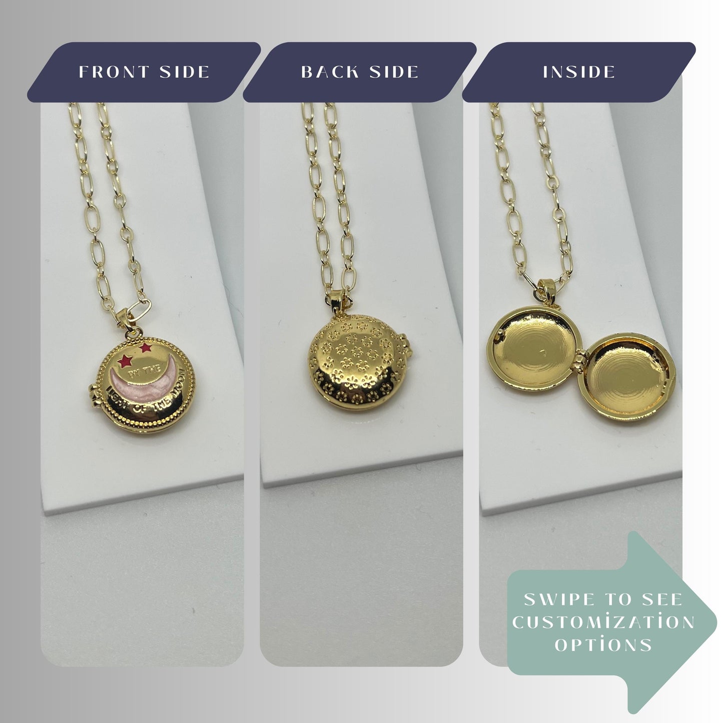 Pink Moon Round Photo Locket Necklace – Personalized Keepsake Gift