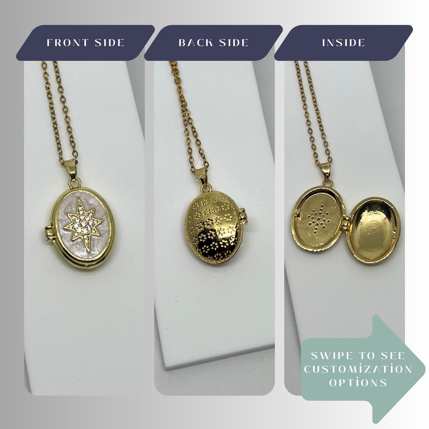 White Star Oval Photo Locket Necklace – Personalized Keepsake Gift