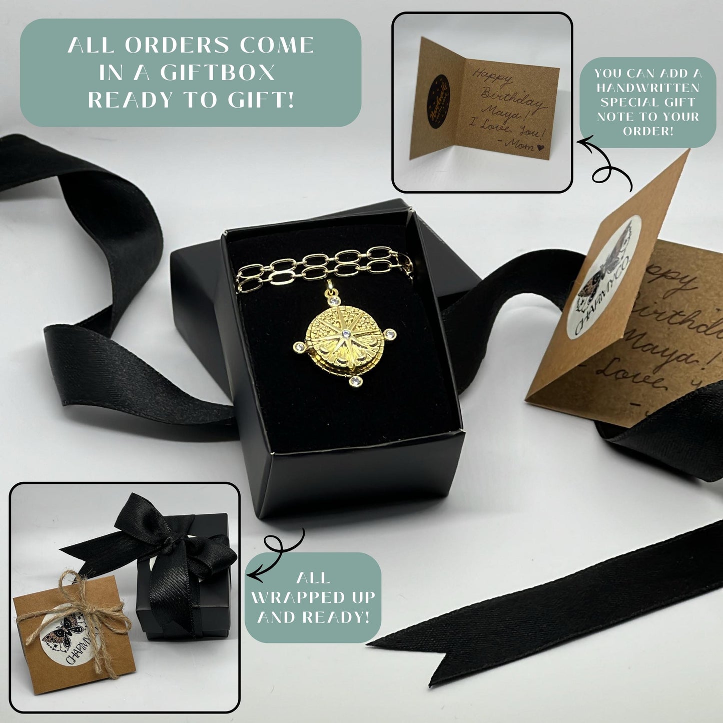 Compass Photo Locket Necklace – Personalized Keepsake Gift