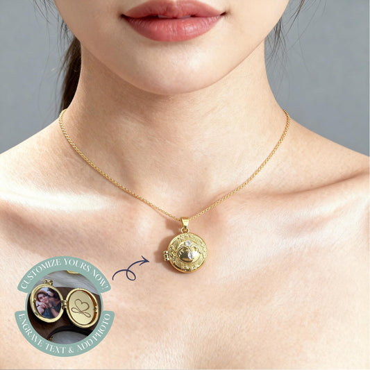 Vintage Round Photo Locket Necklace – Personalized Keepsake Gift