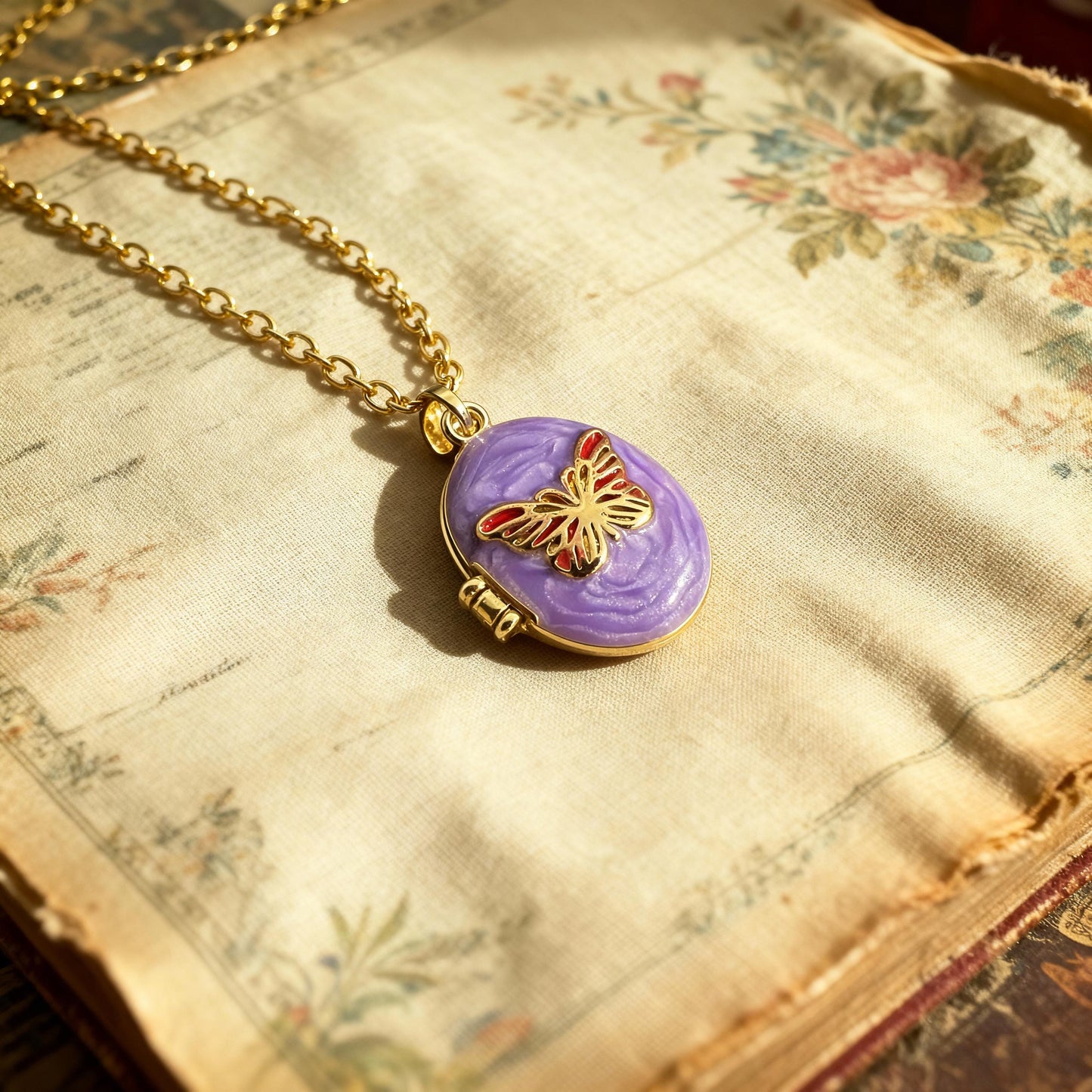 Purple Butterfly Oval Photo Locket Necklace – Personalized Keepsake Gift