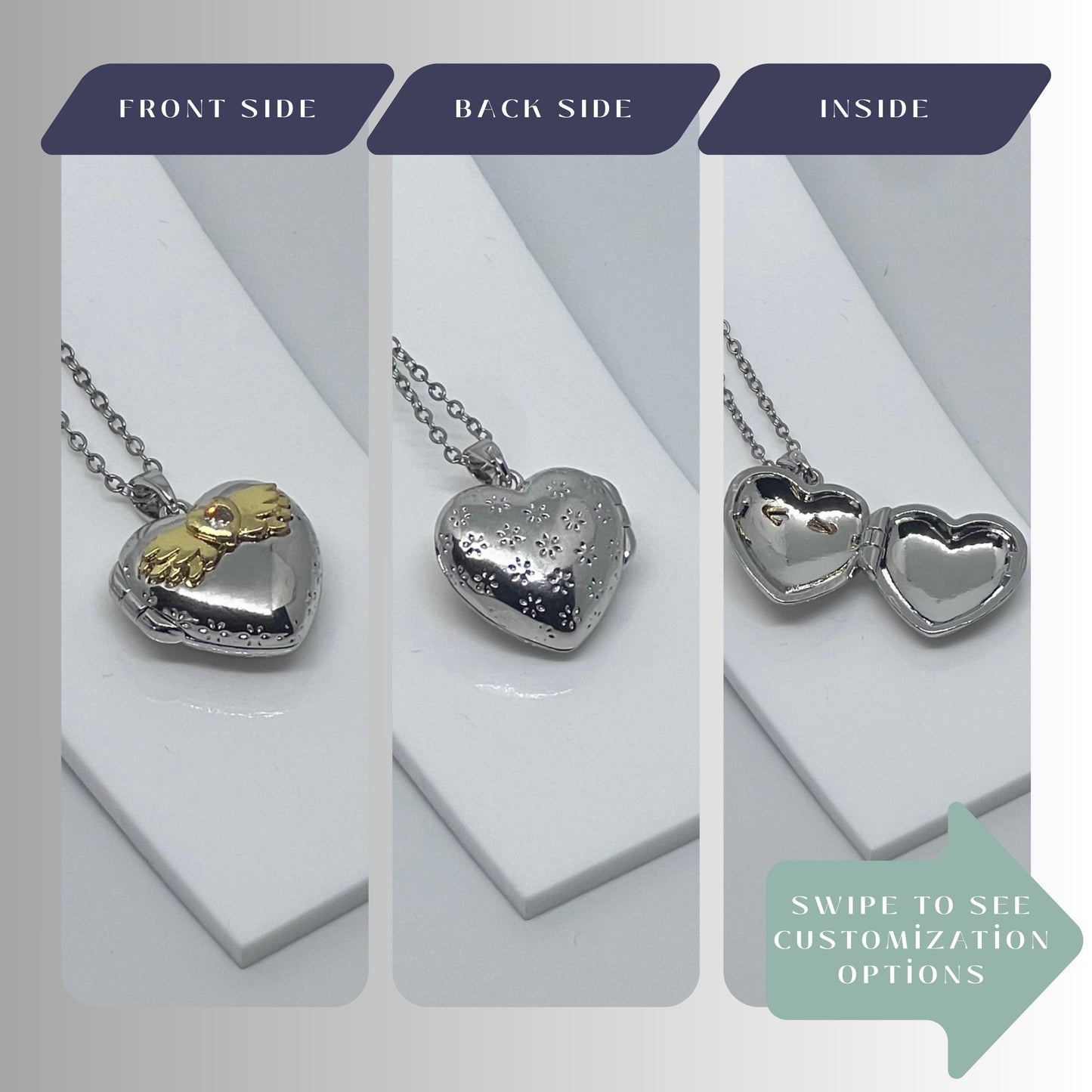 Angel Wings Heart Photo Locket Necklace – Personalized Keepsake Gift