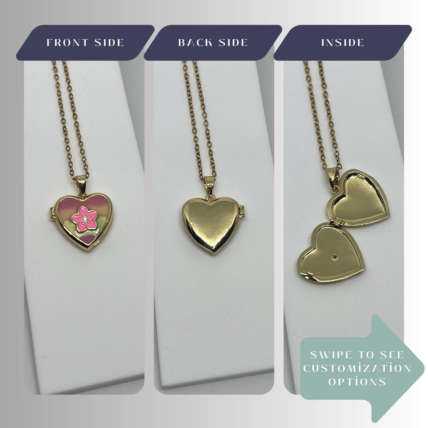 Pink Enamel Floral Heart Photo Locket Necklace – Personalized Keepsake Gift
